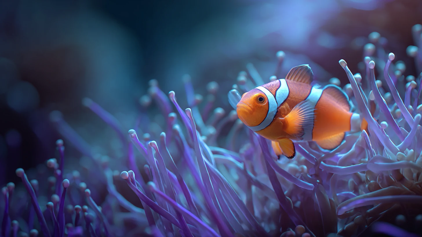Clownfish bubble tip -anemonin lonkeroiden suojassa
