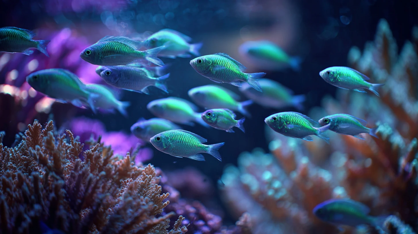 Green chromis -parvi koralliriutta-akvaariossa
