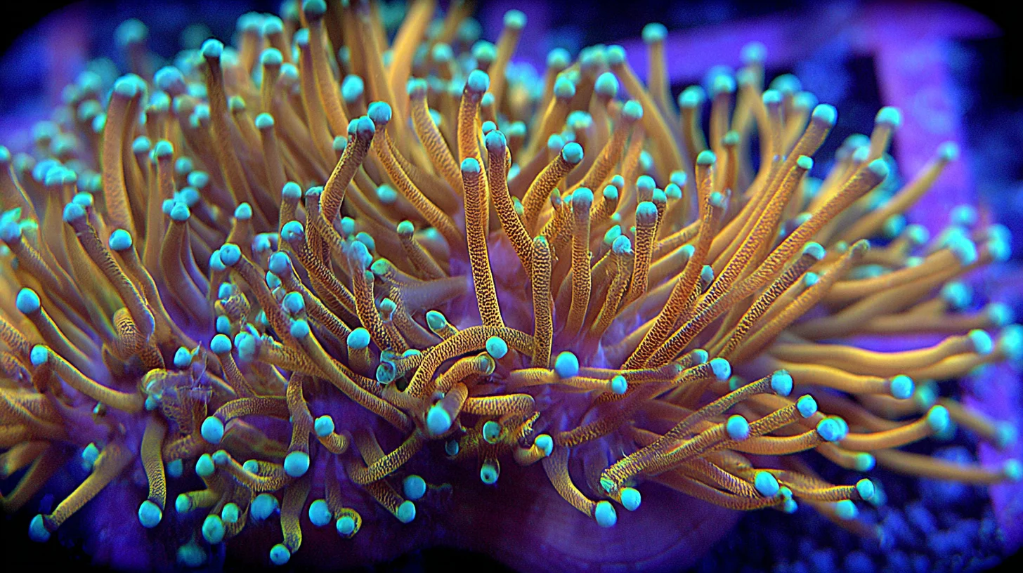 Euphyllia glabrescens torch coral, kultaiset lonkerot syaanein päin